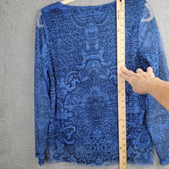 Chicos Blue Paisley Sheer Layered Tunic Top Size 0 Long Sleeve V Neck Flowy - Picture 8 of 13